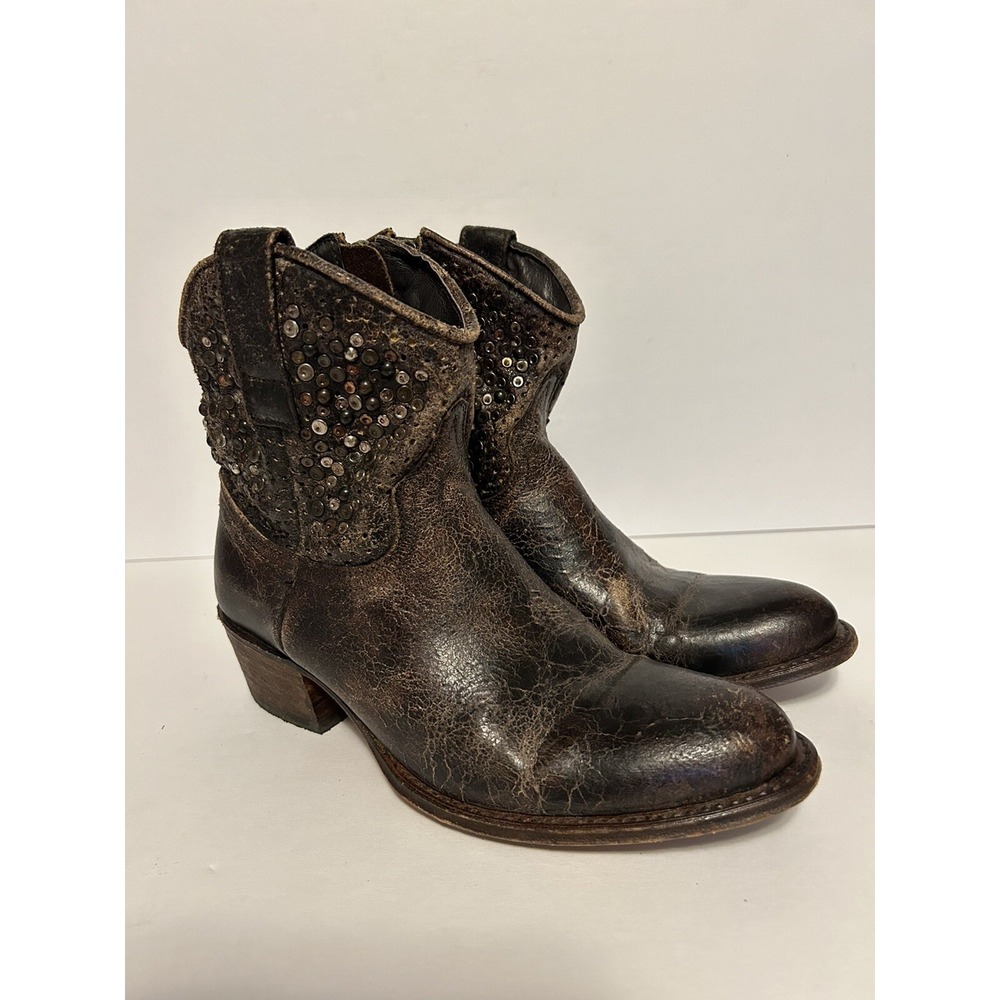 Sendra Ankle Boots Studded Side Zip U.S. Womens Sz 6.5 -EU 37 Brown Leather 8602